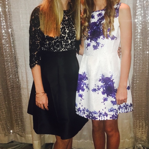 Eliza J Black Lace Overlay Sleeve Dress with Pockets - Picture 8 of 10